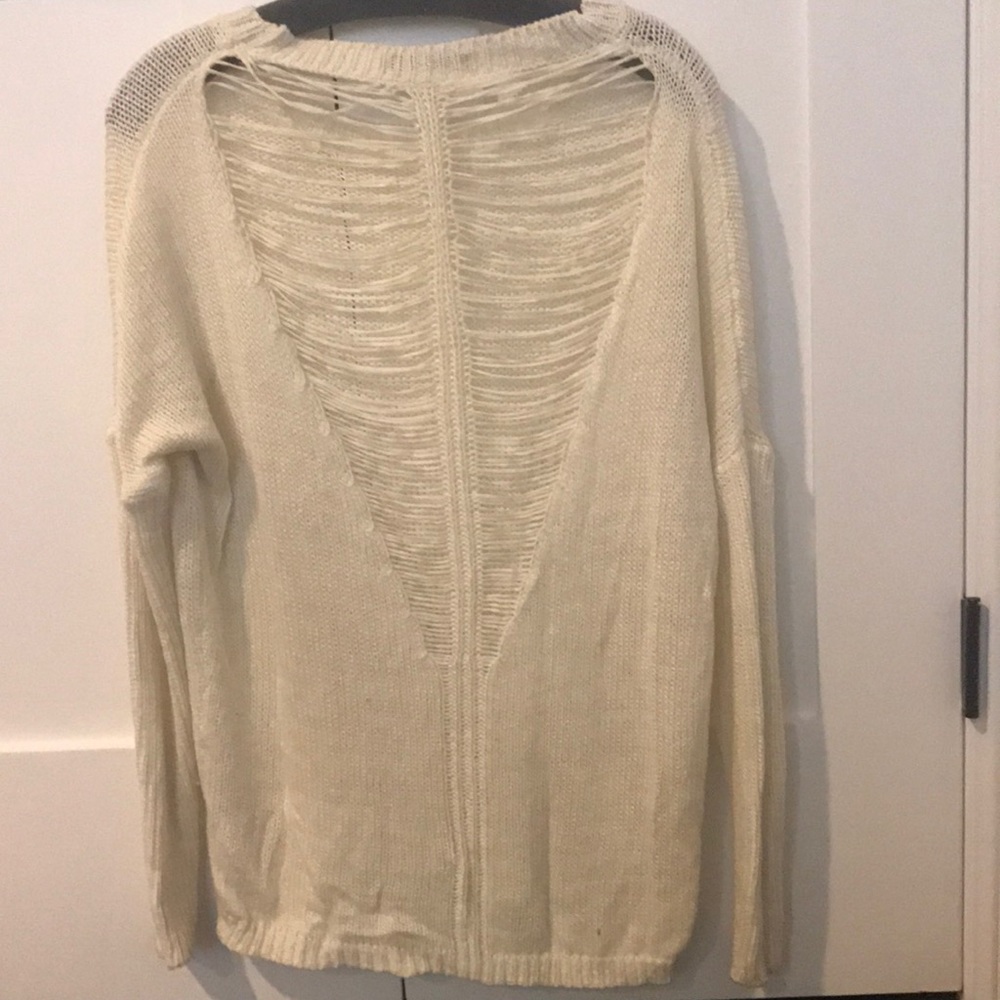 LF Stores Kiwi Tucker Cream Shredded Back Sweater